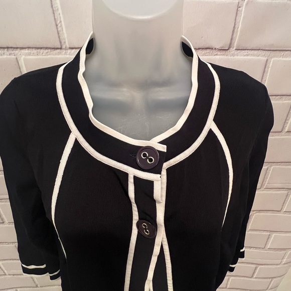 Grace Black & White Trim Open Front Cardigan - Size S - Picture 2 of 10